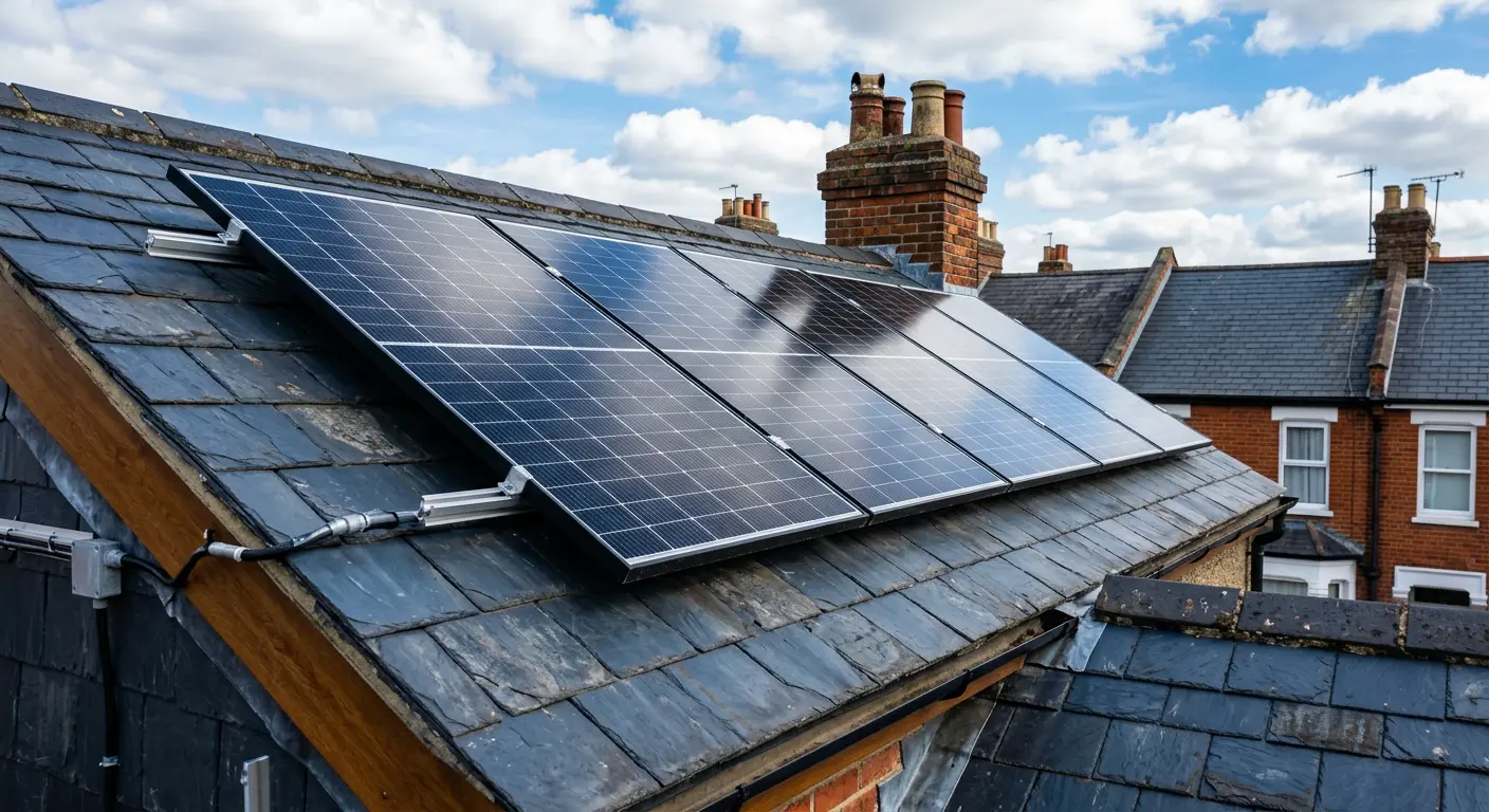 Close view of solar panels on CA rooftop